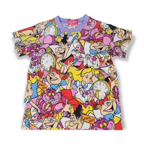 Disney Tokyo Resort Disneyland Alice In Wonderland All Over Print T-Shirt Girls - Picture 2 of 5